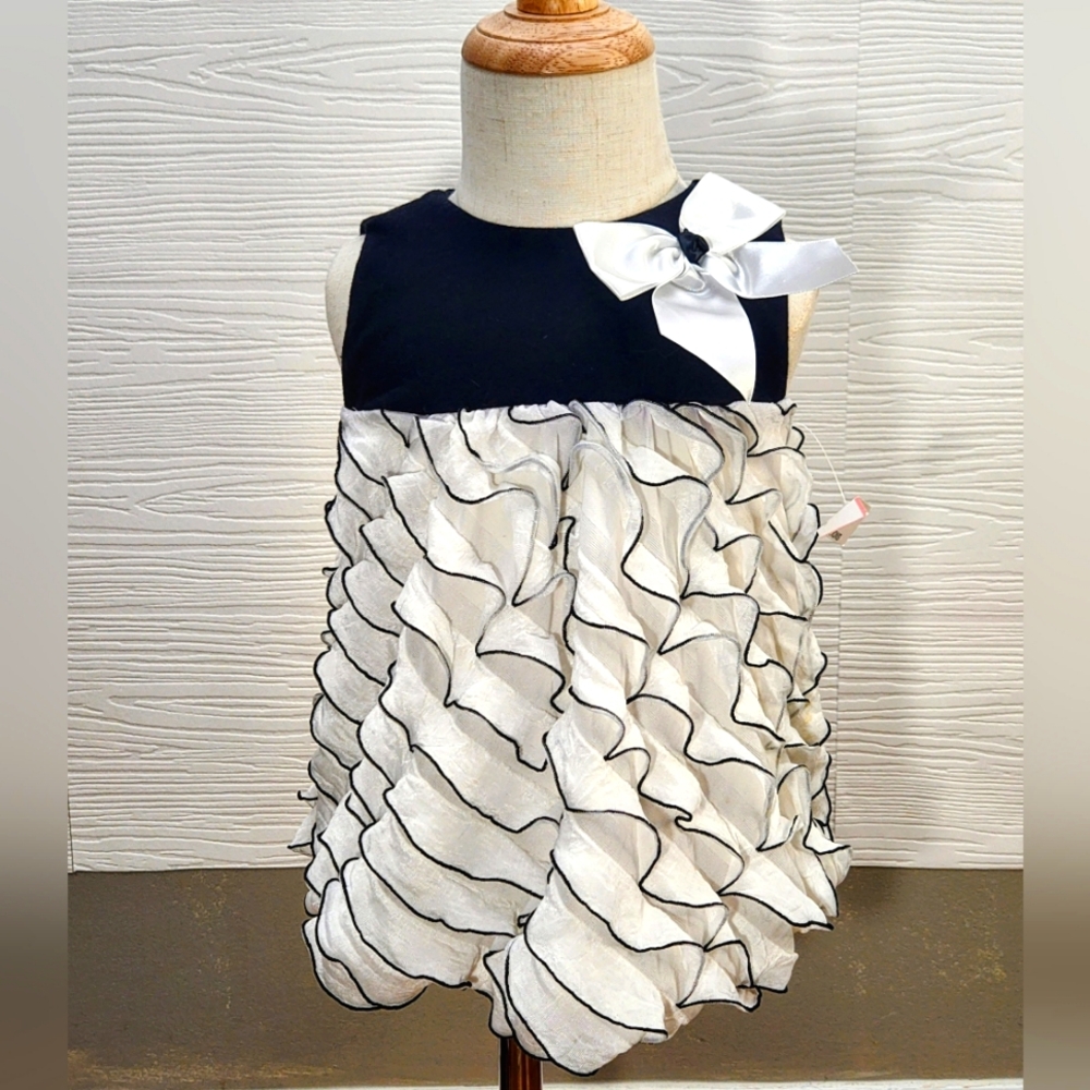 Rare Editions NWT Formal Baby dress 12 months Black White Ruffles Bow